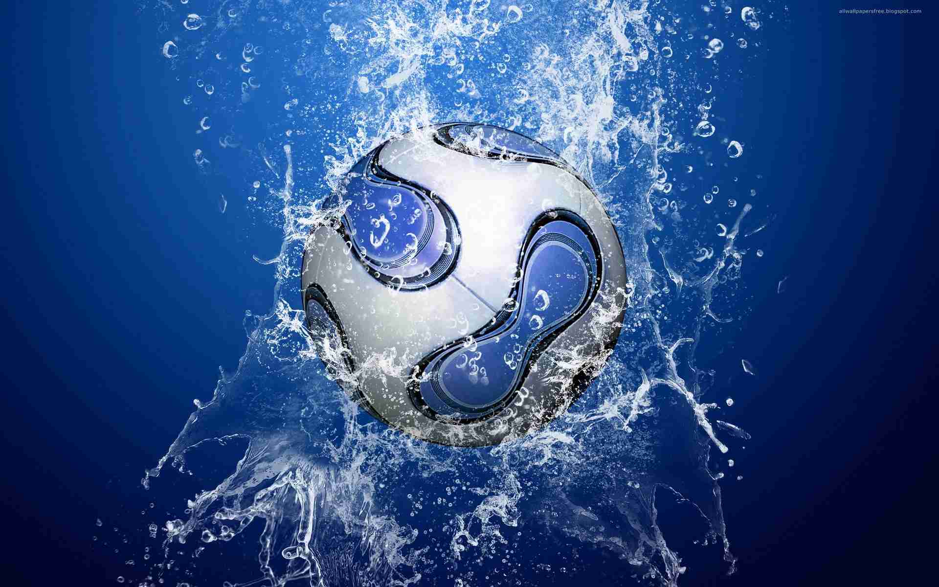 Спорт Футбол мяч, вода, брызги, синий обои рабочий стол